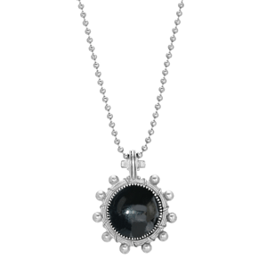 Symbols of Faith Pewter Round Black Enamel Cross & Lamp Rosary