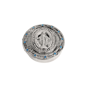 Symbols of Faith Silver-Tone Blue Crystal Pill Box