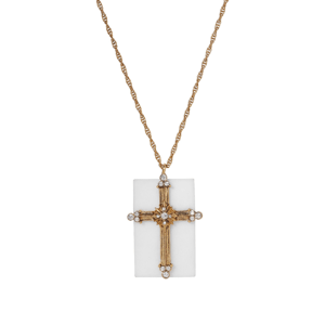 Symbols of Faith 14kt. Gold-Dipped White Quartz Cross Necklace