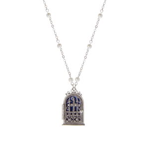 Symbols of Faith Blue Enamel Cross House Locket Necklace