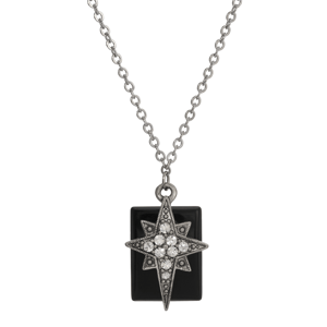 Symbols of Faith Pewter Crystal Star of Bethlehem Onyx Necklace