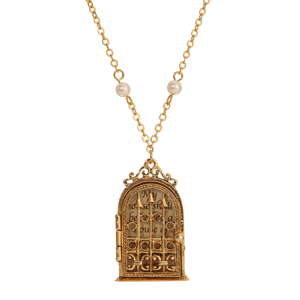 Symbols of Faith Gold-Tone My Prayer House Locket Pearl Necklace