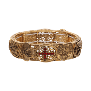 Symbols of Faith Gold-Tone Red Cross Stretch Bracelet