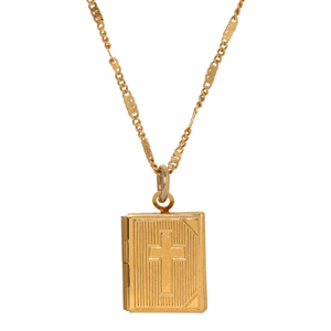 Symbols of Faith Small Gold-Tone Bible Locket Necklace