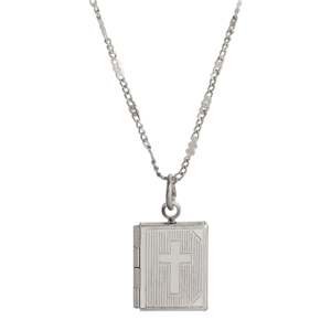 Symbols of Faith Small Silver-Tone Bible Locket Necklace