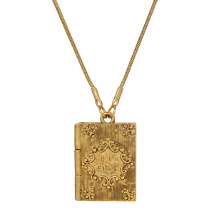 Symbols of Faith Gold-Tone Psalm 23:4 Bible Locket Necklace