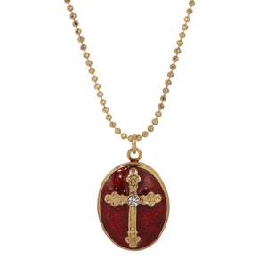 Symbols of Faith Gold-Tone Red Cross Locket Necklace
