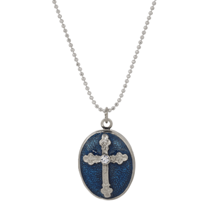 Symbols of Faith Silver-Tone Blue Cross Locket Necklace