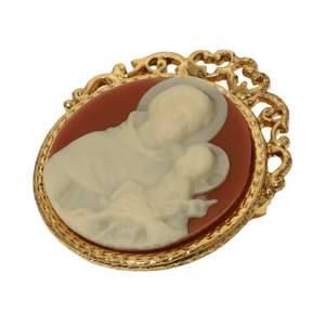 Symbols of Faith Gold-Tone Round St Anthony Cameo Brooch