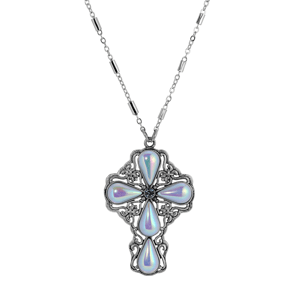 Symbols of Faith Silver-Tone AB Crystal Pendant Cross Necklace