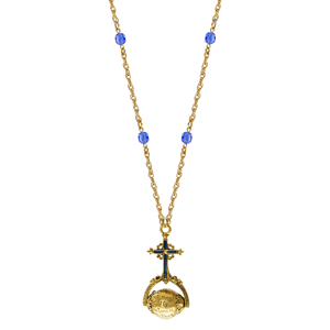 Symbols of Faith 14kt. Gold-Dipped Blue Cross Hail Mary Necklace