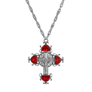 Symbols of Faith Silver-Tone Cross Color Crystal Necklace