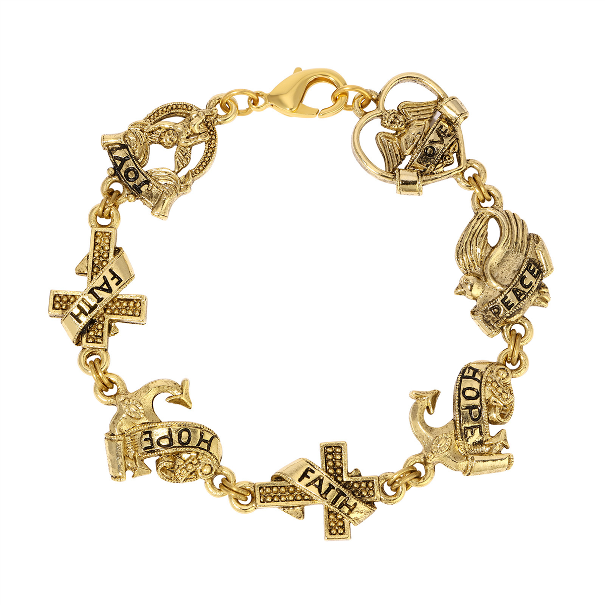 Symbols of Faith Gold Tone Love Peace Hope Faith Bracelet - Yellow