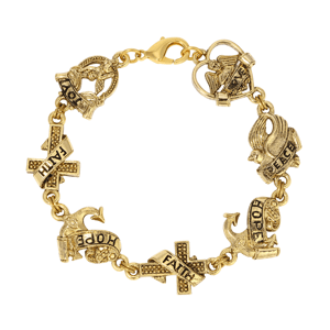 Symbols of Faith Gold-Tone Love Peace Hope Faith Bracelet