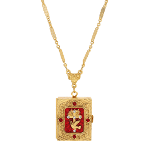 Symbols of Faith Gold-Tone Red Enamel Cross Locket Necklace