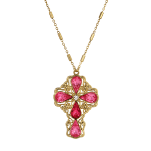 Symbols of Faith Gold-Tone Teardrop Crystal Cross Necklace