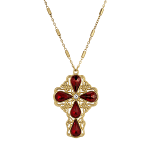 Symbols of Faith Gold-Tone Teardrop Crystal Cross Necklace