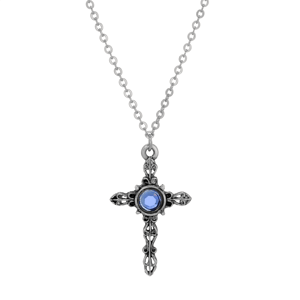 Symbols of Faith Silver-Tone Cross Crystal Necklace