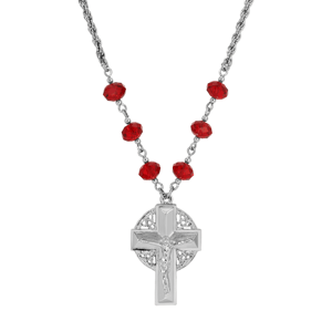 Symbols of Faith Silver Tone Crucifix Beaded Chain Necklace