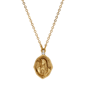 Symbols of Faith Gold-Tone Virgin Mary Oval Pendant Necklace