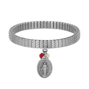 Symbols of Faith Silver-Tone Oval Medal Charm Stretch Bracelet