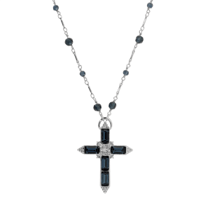 Symbols of Faith Baguette Stone Cross Beaded Necklace