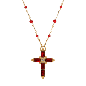 Symbols of Faith Baguette Stone Cross Beaded Necklace