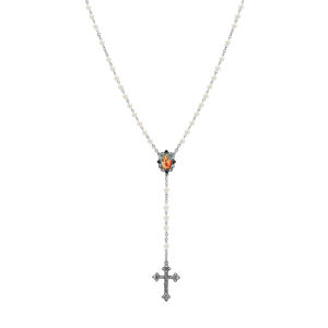 Symbols of Faith Silver Tone Crucifix Mary & Child Bead Rosary