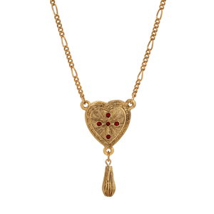 Symbols of Faith Gold-Tone Heart Crystal Cross Drop Necklace