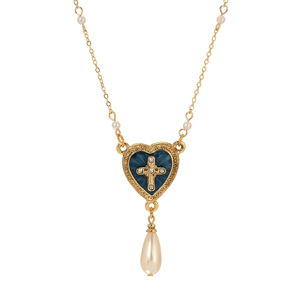 Symbols of Faith Blue Enamel Heart With Cross & Teardrop Necklace
