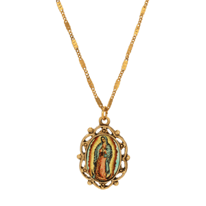 Symbols of Faith Gold-Tone Our Lady of Guadalupe Oval Necklace
