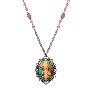 Symbols of Faith Silver-Tone Oval Holy Family Decal Necklace