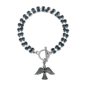 Symbols of Faith Silver-Tone 2-Row Crystal Dove Charm Bracelet