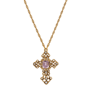 Symbols of Faith 14kt. Gold Dipped Purple Crystal Cross Necklace