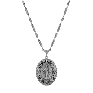 Symbols of Faith Silver-Tone Oval Locket Necklace