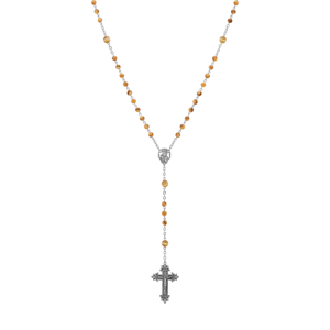 Symbols of Faith Silver-Tone Beaded Crucifix Rosary - Brown