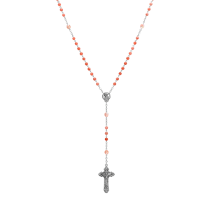 Symbols of Faith Silver-tone Beaded Crucifix Rosary - Pink