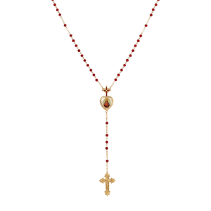 Symbols of Faith Gold-Tone Red Bead Jesus Decal Rosary
