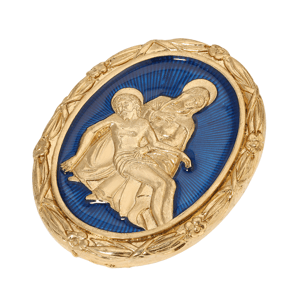Symbols of Faith Gold-Tone Blue Enamel Mary & Jesus Oval Pin