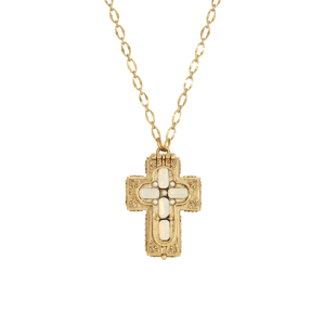 Symbols of Faith 14kt. Gold-Dipped Moonstone Cross Necklace