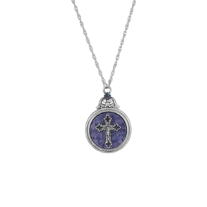 Symbols of Faith Silver-Tone Round Sodalite Cross Necklace