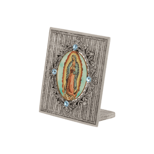 Symbols of Faith Pewter Enamel Our Lady Of Guadalupe Blue Plaque