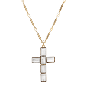 Symbols of Faith Gold-Dipped Rectangular Crystal Cross Necklace