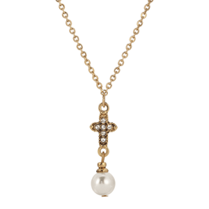 Symbols of Faith Gold-Tone Crystal Cross w/ Pearl Necklace