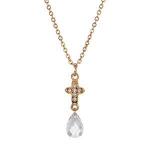 Symbols of Faith Gold-Tone Crystal Cross Briolette Drop Necklace