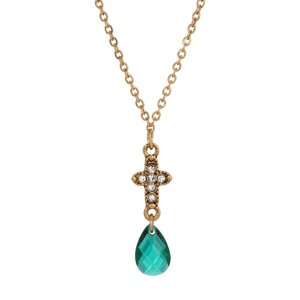 Symbols of Faith Gold-Tone Crystal Cross Drop Necklace