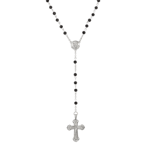 Symbols of Faith Pewter Black Bead Mother Mary Rosary