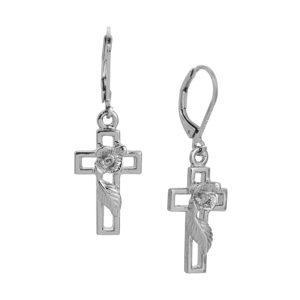 Symbols of Faith Silver-Tone Cross Leverback Earrings