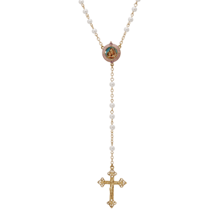 Symbols of Faith 14kt. Gold-Dipped Mary & Child Faux Pearl Rosary