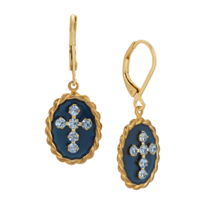 Symbols of Faith 14kt. Gold-Dipped Oval Cross Leverback Earrings
